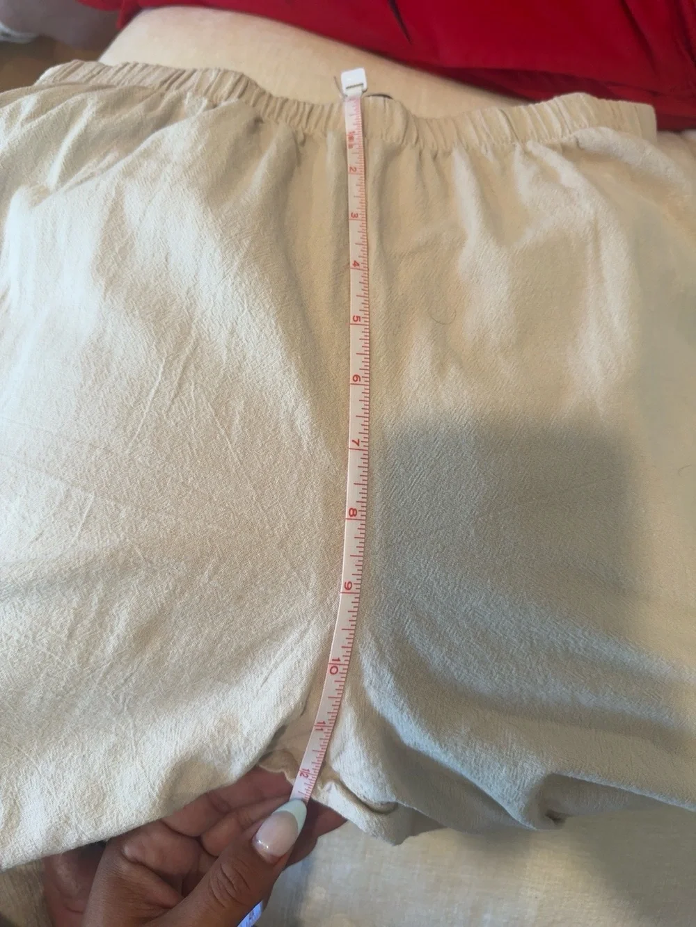 L-Retro Beige Wide Leg Pants Size L Boho Linen Look Elastic Waist Pockets